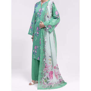 Ensemble 3 pièces vert non cousu pour femme, style Salwar Kameez pakistanais, tenue ethnique avec imprimé numérique pour l'été 2026 - Product Image 4