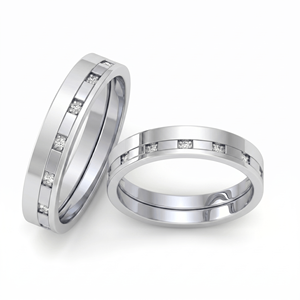 Anillos de Boda Clásicos de Dos Tonos con Diamantes Redondos de Corte Brillante, Diamantes Naturales y Cultivados en Laboratorio - Product Image 2