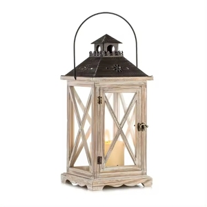 Linternas de vela cuadradas de madera natural con acabado marrón para linternas colgantes decorativas para interiores y exteriores con mango de Metal - Product Image 2