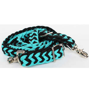 Tachuela de caballo anudada, riendas de carreras de barril occidental, riendas trenzadas de nailon, verde esmeralda, negro, riendas de cuerda de nudo ajustables rápidas - Product Image 3