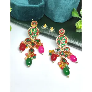 Pendientes de Perlas Multicolores y Cuentas Kundan para Niñas, Accesorio de Moda - Product Image 2