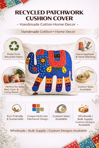 Housse de coussin décorative faite à la main en tissu recyclé à pois carrés, motif éléphant, pour canapé, lit, décoration intérieure - Product Image 6