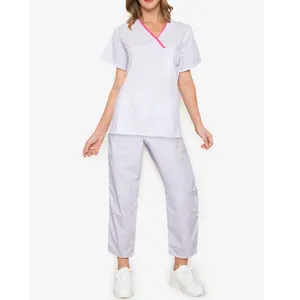 간호사 스크럽 정장 코트 패턴 의료 의류 유니폼 새로운 디자인 여성 코튼 패브릭 소재 스크럽 유니폼
