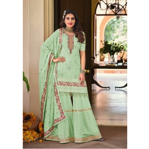 Salwar Kameez เสื้อผ้างานหนัก,ชุดงานเลี้ยงหนัก Sarara Gharara Sharara Shalwar Kameez Kurti ราคาถูกสไตล์ปากีสถานอินเดีย - Product Image 1