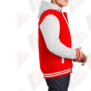 Chaqueta universitaria cálida y elegante para hombre con capucha 100% algodón polar bordado Technics Impresión digital teñido liso para invierno - Product Image 3