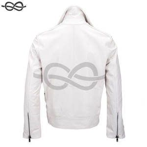 OEM Custom Design 100% Cow Hide Leather <b>Jacket</b> <b>White</b> Stylish <b>Men's</b> Stand Collar Biker <b>Jacket</b> Fashion Statement - Product Image 3