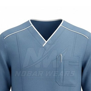 Stylish Men Long Sleeve <b>Scrub</b> <b>Tops</b> Medical Uniform V Neck Workwear Breathable Material Utility Pockets Healthcare - Product Image 6