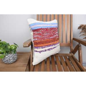 Multicolor 18x18 Inch Wool Kilim Patchwork Pillow Rustic Design with Vintage <b>Leaves</b> Print Woven Decorative <b>Cushion</b> for Bedding - Product Image 2