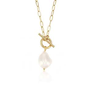 สร้อยคอแฟชั่นแบบโซ่คลิปหนีบกระดาษหลายชั้นพร้อมตัวล็อคไข่มุกบาโรก - Product Image 1