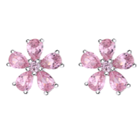 Orecchini a Perno in Argento Sterling con Cristalli Rosa Antichi a Forma di Fiore - Product Image 4
