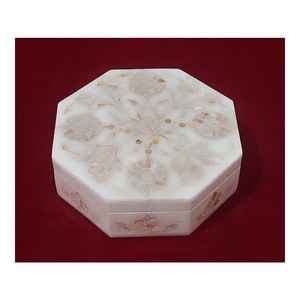 Boîte incrustée de perles en marbre blanc brillant pour cadeaux et décoration, boîtes en marbre faites à la main en forme octogonale pour serpillière - Product Image 1