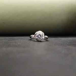 Natural Stone <b>Solitaire</b> Unisex Engagement <b>Ring</b> IGI Certified 925 Sterling <b>Silver</b> Stainless Steel Flower Design Trendy Elegant - Product Image 2