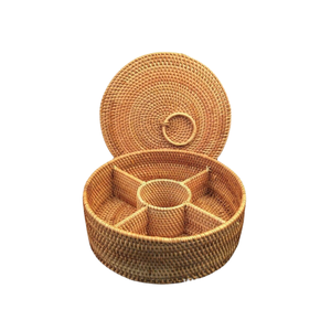 Panier organisateur rond en rotin Vente en gros Panier à ustensiles Panier de rangement naturel Panier en rotin écologique fabriqué au Vietnam - Product Image 1