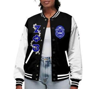 Zeta Phi Beta 1920 ZPB Sorority Varsity Jacket Letterman Azul Blanco Chenille Patch Greek Life Founders Style Wear - Product Image 1