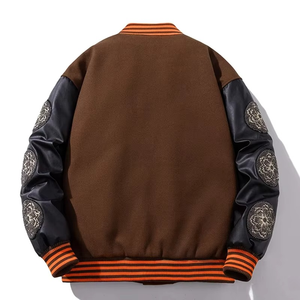 Men's Winter Woolen Design Varsity <b>Jacket</b> Thick Leather Sleeves Warm Baseball <b>Parka</b> Coat Stand Hip Hop Style Canvas Patchwork - Product Image 5