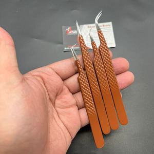 แหนบปลายขนตาปลอมเคลือบสีน้ำตาลช็อกโกแลตด้ามเพชรแหนบหนีบขนตาแบบญี่ปุ่นทำจากสเตนเลสสตีล - Product Image 4