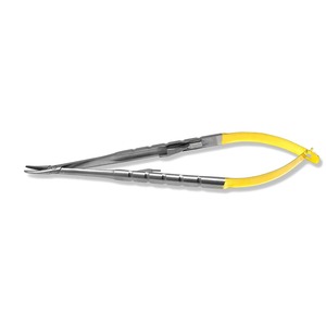 Porte-aiguilles/suture Castroviejo TC, manuel, 14 cm, mâchoires courbées, inserts en carbure de tungstène, extrémités dorées, acier inoxydable - Product Image 2