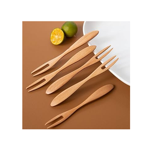 Prix usine Biodégradable Mini Fête En Bois Fruits Dessert Gâteau Fourchettes 2 Prong Fourchette En Bois Fourchette En Bambou pour Chip et Fruits - Product Image 5