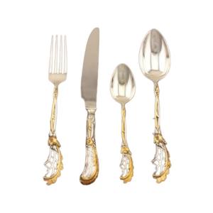 Juego de 4 cubiertos de acero inoxidable, ideal para utensilios de cocina, mesa, fiesta en casa, uso en café, cubiertos chapados en 2 colores, mango de Metal elegante - Product Image 1