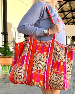 Bolsa de Tela Reutilizable Ecológica, 100% Algodón, con Estampado de Bloques, Artesanía India - Product Image 6