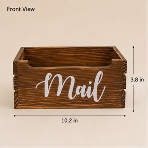 Wooden Mail Storage Box Rectangle <b>Rustic</b> Design Dark Brown <b>Desk</b> Organizer Single Tier Lacquered Finish - Product Image 3