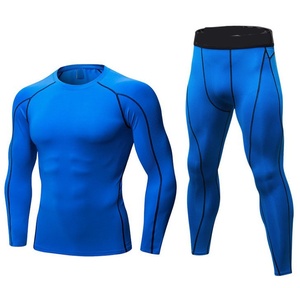 Survêtement de compression pour hommes Ensemble 2 pièces pour l'entraînement de gymnastique active Collants de compression pour le fitness à manches longues avec marque privée - Product Image 5