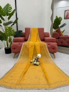 Saree ออกแบบที่สวยงามด้วยด้ายและลำดับการทำงานและเสื้อ - Product Image 2