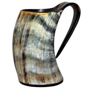 Mug en corne de buffle naturelle unique, avec poignée, de haute qualité, artisanal, motif ange religieux, pour la bière, le vin, la hydromel, l'ale, et comme chopes à boire en corne. - Product Image 1