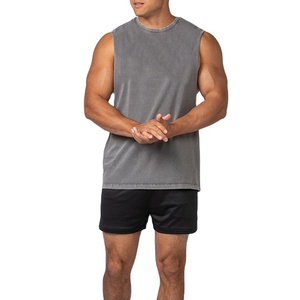 Camiseta sin mangas de verano para hombre, diseño lavado, corte personalizado, estilo largo, unisex, tallas grandes, transpirable, 100% algodón, material jersey - Product Image 2