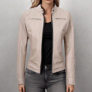 แจ็คเก็ตหนังมาตรฐานสำหรับผู้หญิง ระบายอากาศได้ดี สไตล์ไม่ซ้ำใคร ซิปด้านหน้า คอตั้ง แขนยาว ลุคสบายๆ มีกระเป๋าข้าง - Product Image 6