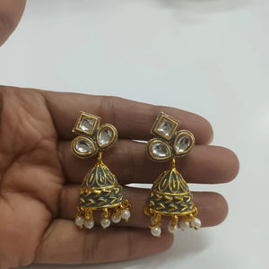 Ethnic Party Wear Kundan Premium Quality Brass Gold Plated Multi Color <b>Pearl</b> Cluster Drop Earring <b>Jewelry</b> Set Inspired Fashion - Product Image 1