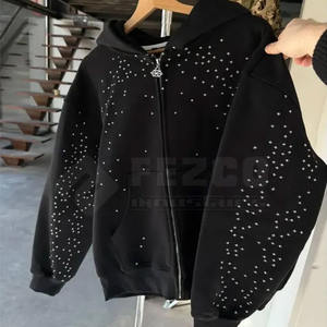 Sweat à capuche tendance pour homme, en polaire respirante, mélange polyester/coton, avec strass, style streetwear, décontracté, pour l'hiver - Product Image 6