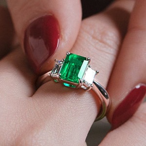 <b>Emerald</b> Cut 925 Sterling <b>Silver</b> or Gold Plated <b>Emerald</b> Engagement Handmade <b>Ring</b> for Women Indian Weddings Wholesale Fine Jewelry - Product Image 2
