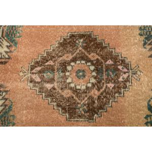 Turkish Vintage Rug, 1.7x3.3 ft Small Rug, <b>Brown</b> Green Oriental <b>Wool</b> Rug - Product Image 5