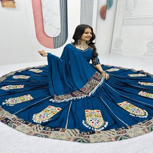Tenue de festival coton Lehenga Choli pour femmes travail manuel Gamathi traditionnel grand Flair avec bordure en dentelle Dupatta entièrement cousu - Product Image 2