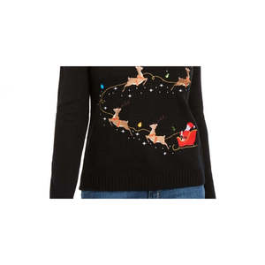 Maglione da Donna Karen Scott Nero XS con Ricamo Renna, Vintage Floreale Traspirante Casual con Bottoni Frontali per Autunno Inverno - Product Image 3