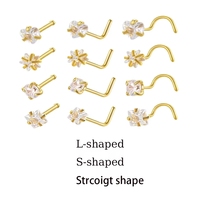 Piercing de nez hypoallergénique en acier inoxydable 3 mm avec zircone cubique, motifs cœur, étoile, carré, rond, bijoux de piercing à vis pour narine, vente en gros OEM