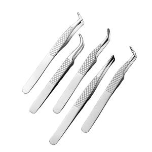 Kit de pinzas para pestañas, etiqueta privada de acero inoxidable, 5 uds., juego de pinzas para cejas para niña con bolsa de cuero - Product Image 1