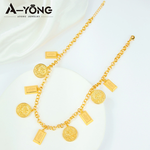 Conjunto de Joyería de Monedas de Oro de Diseño de Lujo AYONG, Chapado en Oro de 24k, Conjunto de Collar y Pulsera de Novia de Dubái para Fiesta de Bodas - Product Image 3
