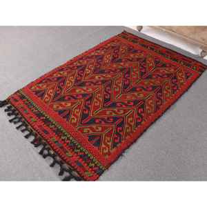 Alfombra Turca de 3.8x5.8 pies, Alfombra Decorativa Vintage, Alfombra Floral Roja y Azul - Product Image 2