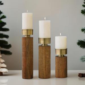 ชุดเชิงเทียนไม้ทรงกลมทำมือขายดี 3 ชิ้น พร้อมโลโก้สั่งทำ สำหรับของขวัญสุดพิเศษสำหรับงานขึ้นบ้านใหม่ ราคาดีที่สุด - Product Image 1
