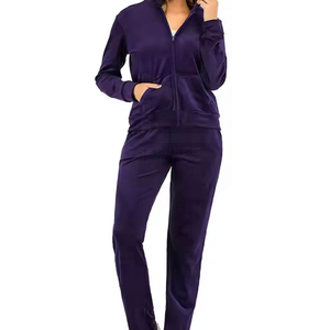 Stylish Ladies Plus Size <b>Velour</b> Tracksuit Modern Round Neck Sweatshirt With Loose Fit Pants For <b>Lounge</b> And Casual Outings - Product Image 5