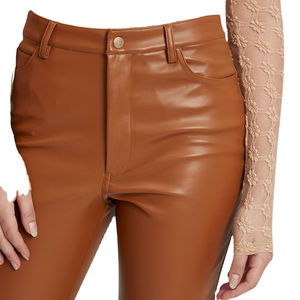 Pantalons en cuir pour femmes à taille haute, couleurs personnalisées, pantalons grande taille avec style à devant plat, pantalons en cuir - Product Image 3