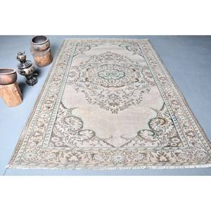 Tapis turc Vintage Beige bleu tapis plat 6 'X 9' motif patchwork pour décorations de salon laine matériel Latex - Product Image 1