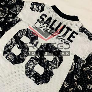 Maillot de football américain en maille pour adultes, manches courtes, tenue de match, taille plus, respirant, personnalisable, 100% polyester - Product Image 5