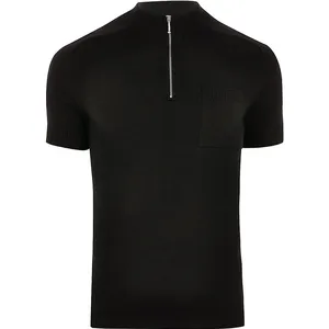Wholesale Customized half zipper t shirt cotton fabric Cheap Men's Slim Fit Blank T Shirt short sleeves breathable t shirt