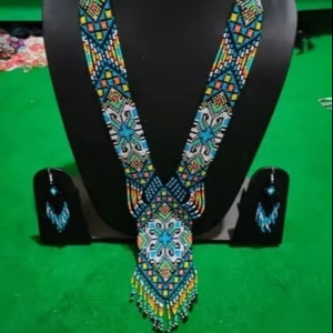 Collar Pendientes Diamante Flor Patrón Colorido Retro Boho Delight Vintage Declaración Conjunto Artesanal Cuentas de Vidrio Gargantilla - Product Image 1