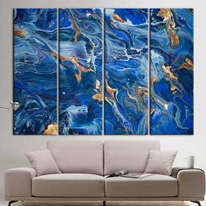 Impression sur toile bleu marine scintillante, abstraite, moderne et luxueuse, 4P : encadrée - Product Image 1