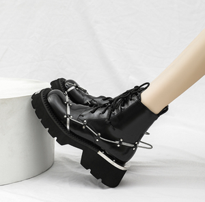 נשים הכי חדש מתכת לקצץ מגפי קרסול שרוכים עבים מגפי מסיבת נעלי נופש לנשים סתיו חורף אופנה פנאי בוטות - Product Image 5