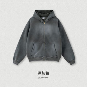 2026 Heavyweight Acid Wash Zip-Up <b>Hoodie</b> Custom Logo Oversized Drop Shoulder Unisex Streetwear - Product Image 5